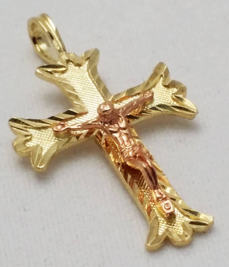 14 K Zweifarbigen Rotgold Kruzifix Kreuz Charme. Jesus-Piece von ArevGold