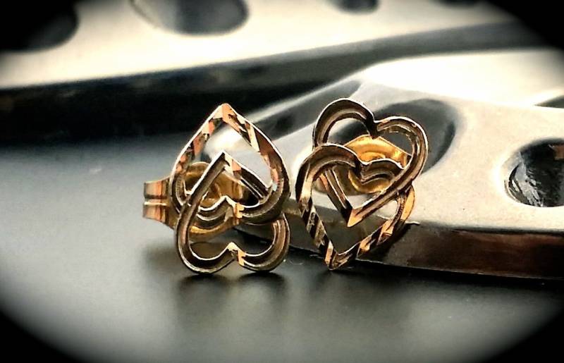 14K Doppelherzohrring, Herz Ohrstecker von ArevGold