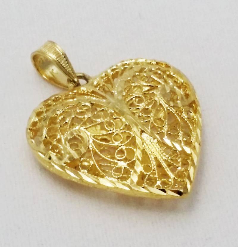 14K Filigraner Puff-Herz Anhänger, Charm Halskette von ArevGold
