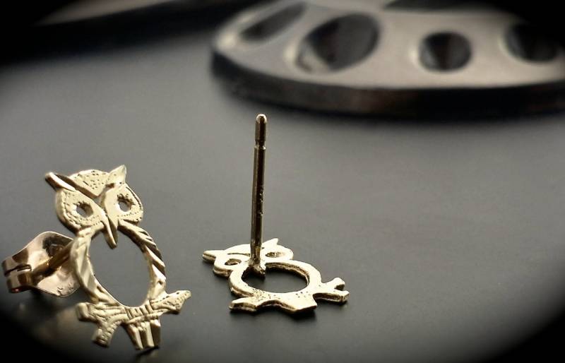 14K Gold Eule Ohrringe Diamantschliff Post Ohrringe von ArevGold