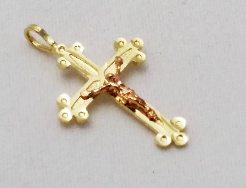 14K Gold Zweifarbiger Kreuz Anhänger, Kruzifix Anhänger von ArevGold