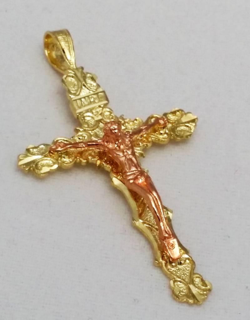14K Zweifarbiges Kruzifix, Inri Kreuz Charm von ArevGold
