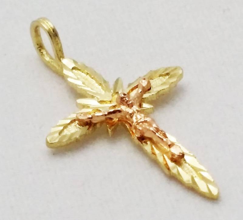 14K Zweifarbiges Roségold-Kruzifix, Kreuzanhänger von ArevGold