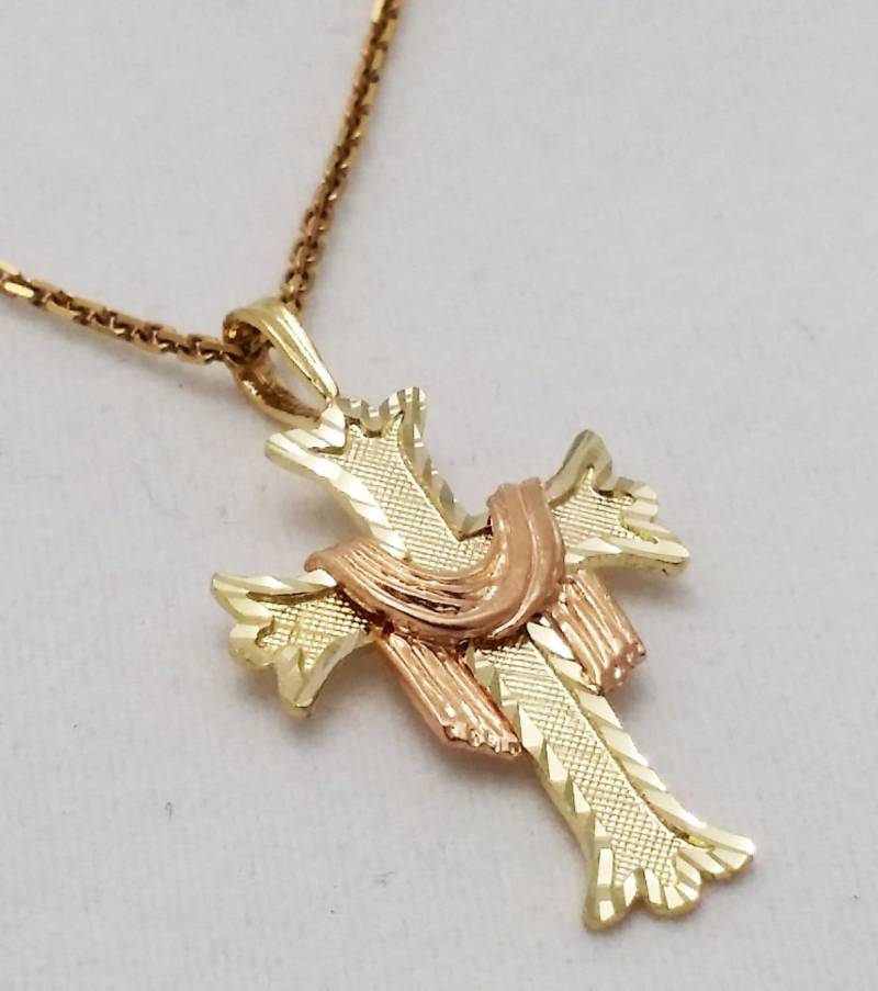 14K Zweifarbiges Schalkreuz, Solide Rose Und Gelbgold von ArevGold