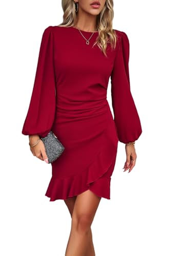 Arevill Damen Arbeit Business Kleid Langarm Rüschen Puffärmel Partykleider Bodycon Knielang Abendkleider Bleistiftkleid Arevill Damen Arbeit Business Kleid Langarm Rüschen Puffärmel Partykleider Bodycon Knielang Abendkleider Bleistiftkleid von Arevill