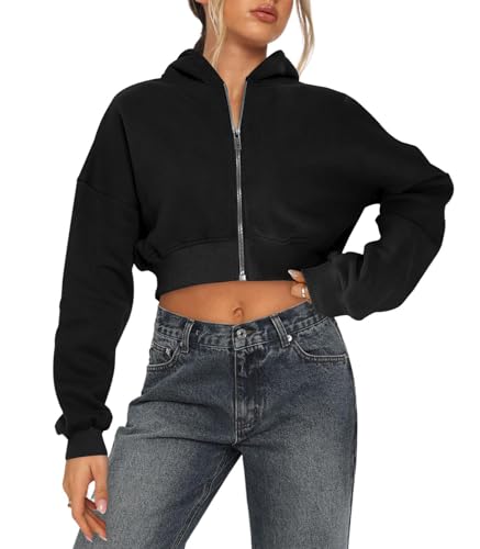 Arevill Damen Sweatjacke Bauchfrei Kapuzenpullover Langarm Kurz Hoodie Sweatshirt Crop Kapuzenjacke Arevill Damen Sweatjacke Bauchfrei Kapuzenpullover Langarm Kurz Hoodie Sweatshirt Crop Kapuzenjacke von Arevill