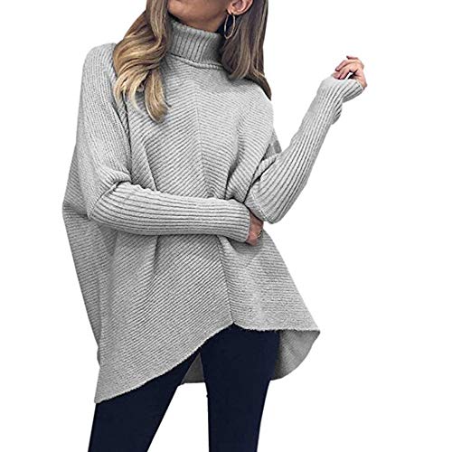 Arevill Damen Rollkragen Pullover Winter Casual Unregelmäßige Oversize Lang Strickpullover Sweater Einfarbig Lose Pulli von Arevill