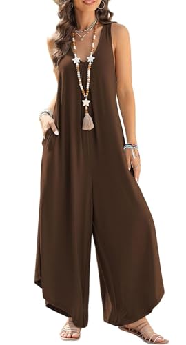 Arevill Jumpsuit Damen Sommer Lang Elegant Mode Overall Hawaii Urlaub Strand V-Ausschnitt Hosenanzug Lose Lang Romper mit Taschen von Arevill