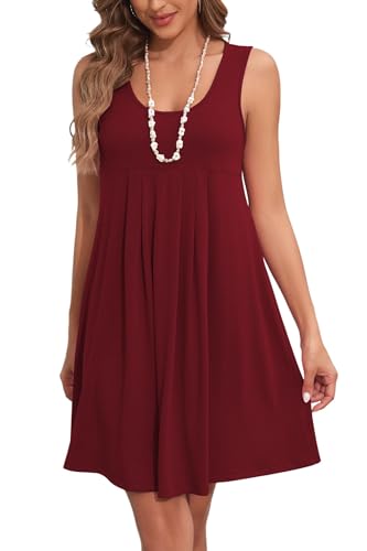 Arevill Sommerkleid Damen Leicht Boho Tank Kleid Ärmellos Rundhals Blumen Lässige Strandkleid Freizeitkleid Minikleider von Arevill