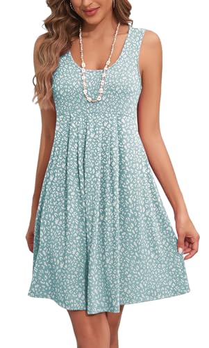 Arevill Sommerkleid Damen Leicht Boho Tank Kleid Ärmellos Rundhals Blumen Lässige Strandkleid Freizeitkleid Minikleider von Arevill
