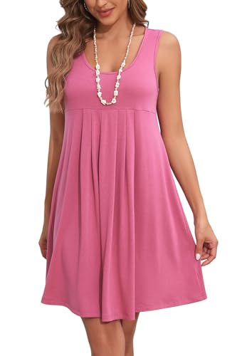 Arevill Sommerkleid Damen Leicht Boho Tank Kleid Ärmellos Rundhals Blumen Lässige Strandkleid Freizeitkleid Minikleider von Arevill