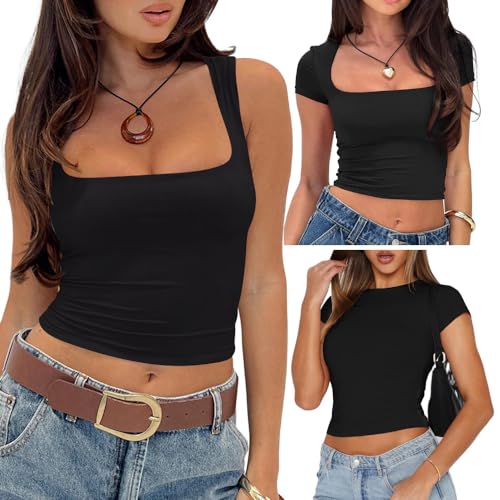 Damen 1er/2er/3er Pack Basic T-Shirt Kurzarm Crop Top Casual Y2K Rundhalsausschnitt Tops Slim Fit Tshirts Skims Tops Mädchen Party Oberteil Damen Damen 1er/2er/3er Pack Basic T-Shirt Kurzarm Crop Top Casual Y2K Rundhalsausschnitt Tops Slim Fit Tshirts Skims Tops Mädchen Party Oberteil Damen von Arevill
