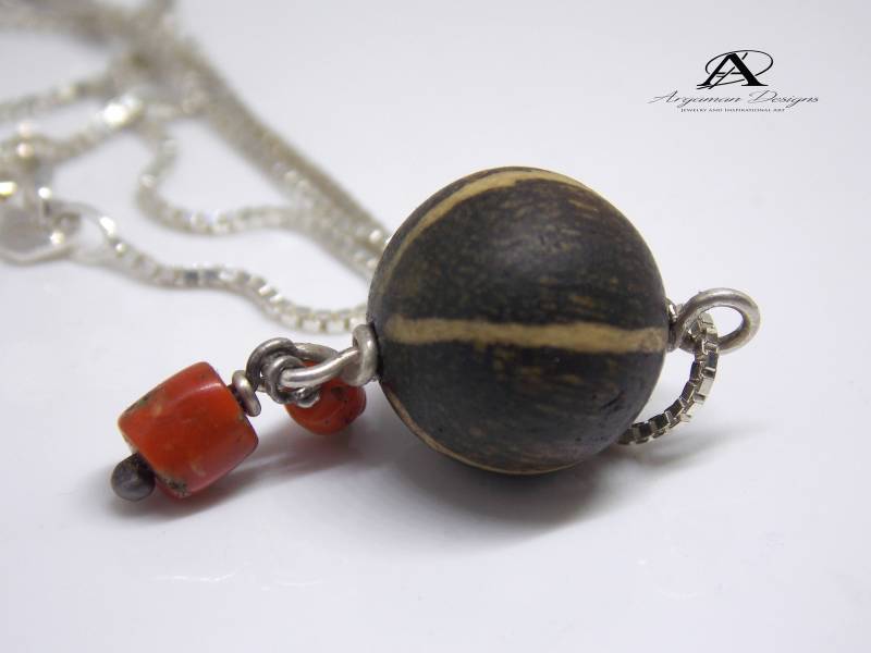 Antiker Pumtek Pyu, Hochwertige Antike Anhänger Perle, Natürliche Rote Koralle, Silber Ooak Anhänger, Seltene Einzigartige von ArgamanDesigns