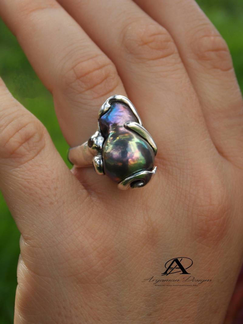 Einzigartiger Ring, Schwarze Perlenring, Naturperle, Ring, Uniquperlenring, Ring, Schwarzmeer Süd, Einzigartiger Ring, Schwarzmeerperle, Naturperle von ArgamanDesigns