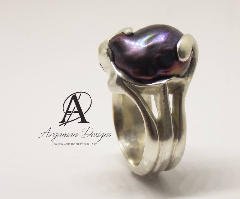 Große Dicke Schwarze Südsee Perle Ring Original Silber Schmuck Unisex Natürliche Kunst Einzigartige Verlobungsringe, Mom Geschenke von ArgamanDesigns