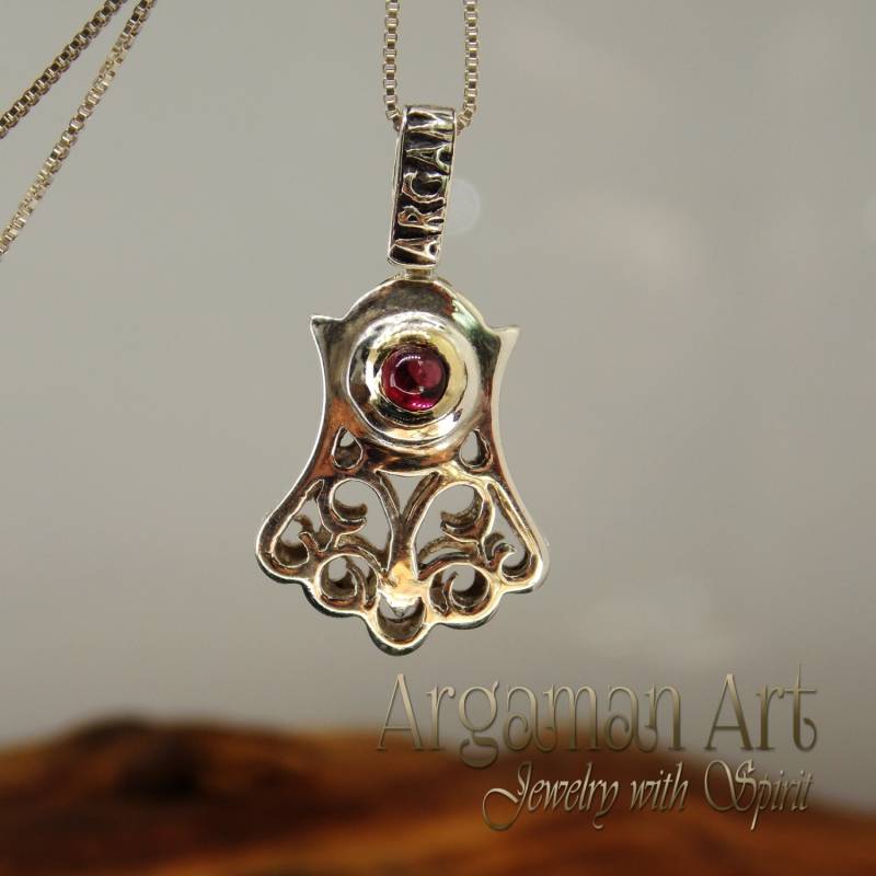 Hand Von Hamsa, Silber Und Gold-Anhänger, Hand-Kette von ArgamanDesigns