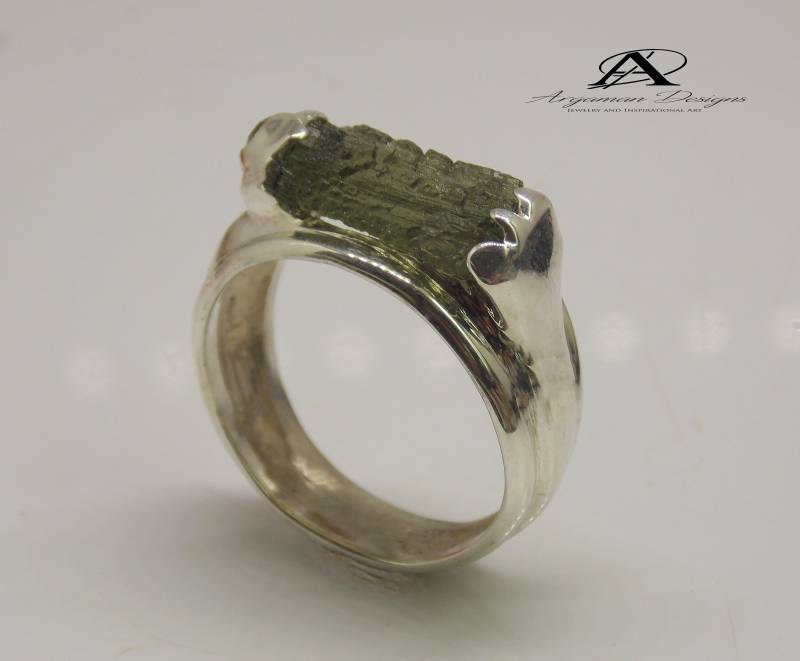 Moldowit Ring, Silber Schmuck, Herrenschmuck, Sterling Natürlicher Ring von ArgamanDesigns
