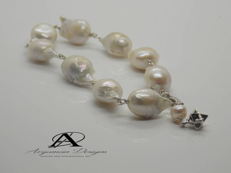 Sea-South Großes Perlenarmband Aus Sterlingsilber, Handgemachtes Armband Mit Merkaba Unikat Silber von ArgamanDesigns