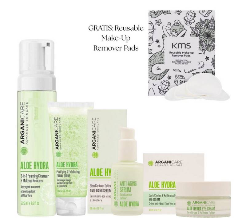 Arganicare Hautpflege-Set Aloe Vera Skincare Routine + gratis Reusable Make-Up Remover Pads, 5-tlg. von Arganicare