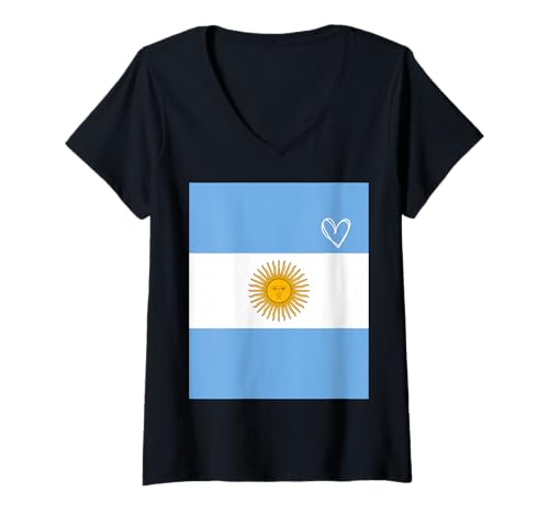 Damen Argentinien Flagge Argentinier Herz Stolz Nationalfeiertag T-Shirt mit V-Ausschnitt von Argentina Flag Argentinians National Gifts Idea