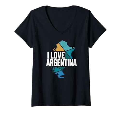 Damen Ich Liebe Argentinien Karte Mosaik Abenteuer T-Shirt mit V-Ausschnitt von Argentina Travel Enthusiast Pride