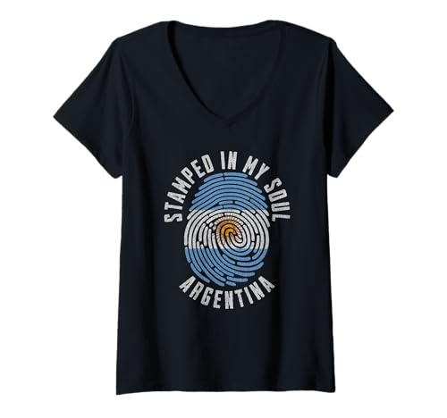 Damen Gestempelt in My Soul Argentinien Flagge Design Argentinischer Stolz T-Shirt mit V-Ausschnitt von Argentine Pride Stamped in My Soul Argentina
