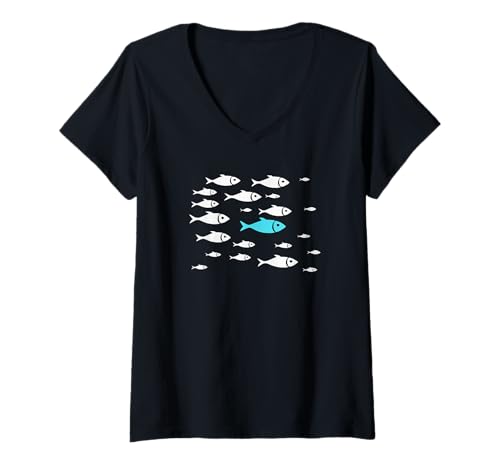 Damen Fish Swim with the Current in the Sea T-Shirts für Damen und Herren T-Shirt mit V-Ausschnitt von Argument and Opposition Without Understanding Tees