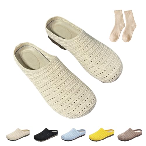 Argumub 2025 Flache Damensandalen Mit Netzstruktur, Atmungsaktive Slip-on-Pantoletten Mit Breiter Zehenpartie, Rutschfeste, Baotou (Beige, Erwachsene, 37, Numerisch, EU Schuhgrößensystem, M) von Argumub