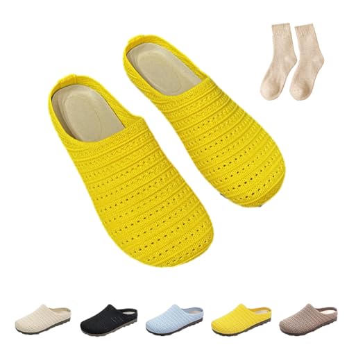 Argumub 2025 Flache Damensandalen Mit Netzstruktur, Atmungsaktive Slip-on-Pantoletten Mit Breiter Zehenpartie, Rutschfeste, Baotou (Gelb, Erwachsene, 37, Numerisch, EU Schuhgrößensystem, M) von Argumub
