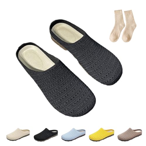 Argumub 2025 Flache Damensandalen Mit Netzstruktur, Atmungsaktive Slip-on-Pantoletten Mit Breiter Zehenpartie, Rutschfeste, Baotou (Schwarz, Erwachsene, 37, Numerisch, EU Schuhgrößensystem, M) von Argumub