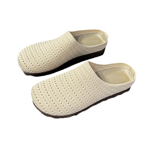 Argumub 2025 Women's Mesh Textured Flat Sandals, Closed Toe Slip-on Mesh Sandals for Women, Summer Shoes Slippers Flats for Casual Beach (Beige, Erwachsene, 37, Numerisch, EU Schuhgrößensystem, M) von Argumub