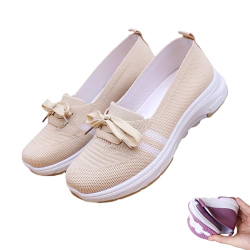 Argumub Atmungsaktive Slip-on-Sneaker Aus Strick Für Damen, Leichte, Niedrige, Orthopädische Wanderschuhe Mit Fußgewölbeunterstützung (Beige, Erwachsene, 39, Numerisch, EU Schuhgrößensystem, M) von Argumub