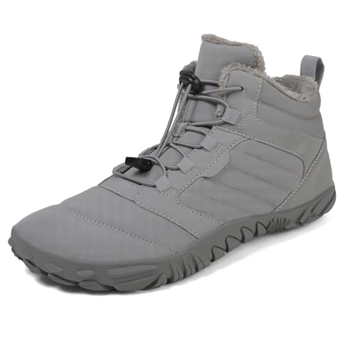 Argumub Barfuss Schuhe Damen Winter, Wasserfeste Wanderschuhe für Herbst Winter, Barfußschuhe Winter Wasserdicht Boots (1698-Grau, Erwachsene, 39, Numerisch, EU Schuhgrößensystem, M) von Argumub