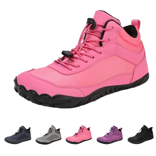 Argumub Barfuss Schuhe Damen Winter, Wasserfeste Wanderschuhe für Herbst Winter, Barfußschuhe Winter Wasserdicht Boots (6818-Rosa, Erwachsene, 42, Numerisch, EU Schuhgrößensystem, M) von Argumub