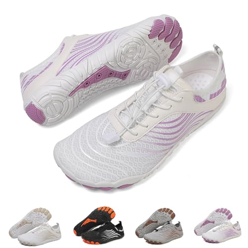 Argumub Barfussschuhe Herren Damen Sommer rutschfeste Wasserfest Schlupf Wasserschuhe Mit Breiter Spitze Unisex (H02 Purple, Erwachsene, Damen, 40, Numerisch, EU Schuhgrößensystem, M) von Argumub