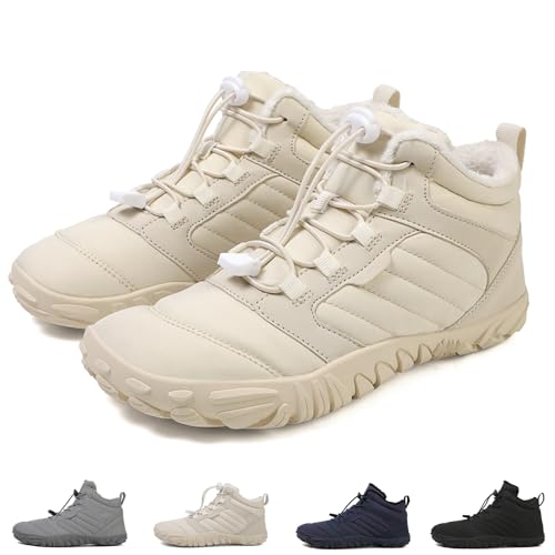 Argumub Barfußschuhe Winter Damen Herren Barfuss Schuhe Warm Winterschuhe Schneestiefel Rutschfest Wanderschuhe Zehenschuhe (1698 beige, Erwachsene, 43, Numerisch, EU Schuhgrößensystem, M) von Argumub
