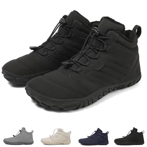 Argumub Barfußschuhe Winter Damen Herren Barfuss Schuhe Warm Winterschuhe Schneestiefel Rutschfest Wanderschuhe Zehenschuhe (1698 black, Erwachsene, 42, Numerisch, EU Schuhgrößensystem, M) von Argumub