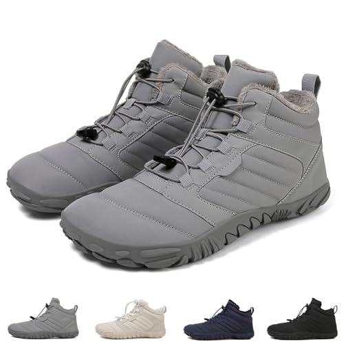 Argumub Barfußschuhe Winter Damen Herren Barfuss Schuhe Warm Winterschuhe Schneestiefel Rutschfest Wanderschuhe Zehenschuhe (1698 grey, Erwachsene, 46, Numerisch, EU Schuhgrößensystem, M) von Argumub