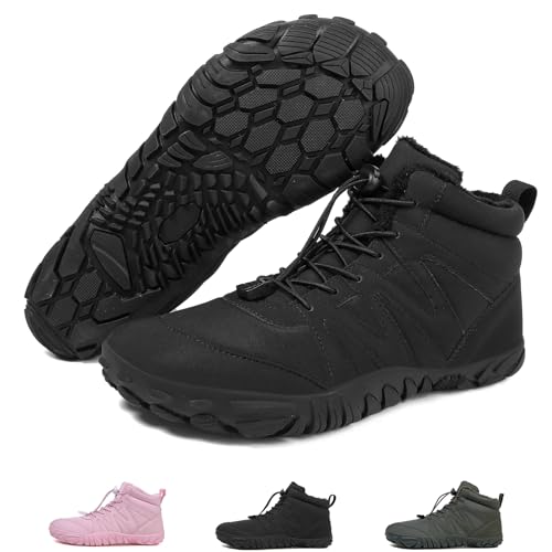 Argumub Barfußschuhe Winter Damen Herren Barfuss Schuhe Warm Winterschuhe Schneestiefel Rutschfest Wanderschuhe Zehenschuhe (1699 black, Erwachsene, 39, Numerisch, EU Schuhgrößensystem, M) von Argumub