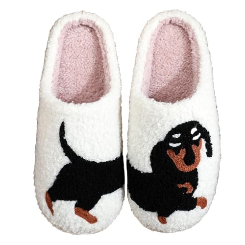 Argumub Dackel-Hausschuhe, Damen-Hausschuhe flauschig rutschfest warm flauschig gemütlich Baumwolle Unisex (Schwarz, Erwachsene, Damen, 36, Numerisch (von/bis), EU Schuhgrößensystem, 37, M) von Argumub