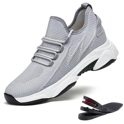 Argumub Elevate Shoes Herren 6/8/10cm, Schuhe Die Größer Machen Herren Atmungsaktiv rutschfest Unsichtbarkeit Sneaker (4cm Grau, Erwachsene, 44, Numerisch, EU Schuhgrößensystem, M) von Argumub