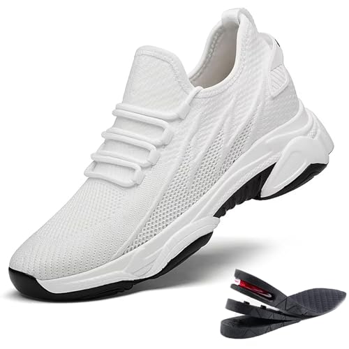 Argumub Elevate Shoes Herren 6/8/10cm, Schuhe Die Größer Machen Herren Atmungsaktiv rutschfest Unsichtbarkeit Sneaker (4cm Weiss, Erwachsene, 43, Numerisch, EU Schuhgrößensystem, M) von Argumub