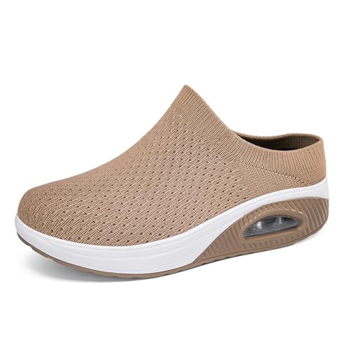 Argumub Hatme Orthopädische Hausschuhe, Damen Pantoletten Mit Fußbett, Rutschfeste Strick-Damenschuhe Slip-On-Sandalen (Khaki-C, Erwachsene, 37, Numerisch, EU Schuhgrößensystem, M) von Argumub