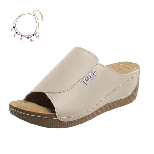 Argumub Orthopädische Sandalen Damen, Ergonomische Und Rutschfeste Keilsandalen, Strandhausschuhe Mit Offenen Zehen Mit Fischmaul (Beige, Erwachsene, 38, Numerisch, EU Schuhgrößensystem, M) von Argumub