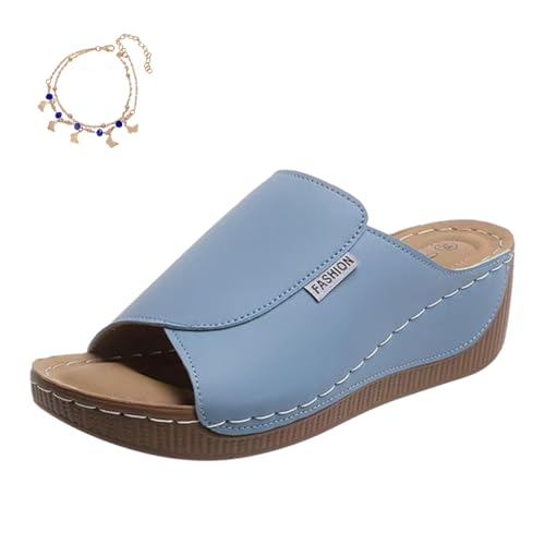 Argumub Orthopädische Sandalen Damen, Ergonomische Und Rutschfeste Keilsandalen, Strandhausschuhe Mit Offenen Zehen Mit Fischmaul (Blau, Erwachsene, 38, Numerisch, EU Schuhgrößensystem, M) von Argumub