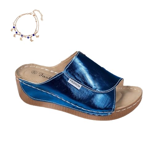 Argumub Orthopädische Sandalen Damen, Ergonomische Und Rutschfeste Keilsandalen, Strandhausschuhe Mit Offenen Zehen Mit Fischmaul (Blau-A, Erwachsene, 37, Numerisch, EU Schuhgrößensystem, M) von Argumub