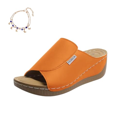 Argumub Orthopädische Sandalen Damen, Ergonomische Und Rutschfeste Keilsandalen, Strandhausschuhe Mit Offenen Zehen Mit Fischmaul (Orange, Erwachsene, 36, Numerisch, EU Schuhgrößensystem, M) von Argumub