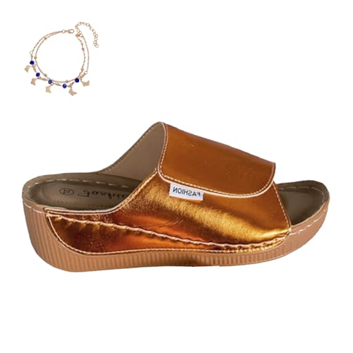Argumub Orthopädische Sandalen Damen, Ergonomische Und Rutschfeste Keilsandalen, Strandhausschuhe Mit Offenen Zehen Mit Fischmaul (Orange-A, Erwachsene, 39, Numerisch, EU Schuhgrößensystem, M) von Argumub
