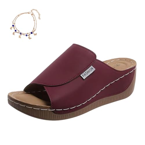 Argumub Orthopädische Sandalen Damen, Ergonomische Und Rutschfeste Keilsandalen, Strandhausschuhe Mit Offenen Zehen Mit Fischmaul (Rot, Erwachsene, 37, Numerisch, EU Schuhgrößensystem, M) von Argumub