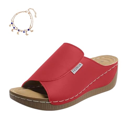 Argumub Orthopädische Sandalen Damen, Ergonomische Und Rutschfeste Keilsandalen, Strandhausschuhe Mit Offenen Zehen Mit Fischmaul (Rot-A, Erwachsene, 37, Numerisch, EU Schuhgrößensystem, M) von Argumub